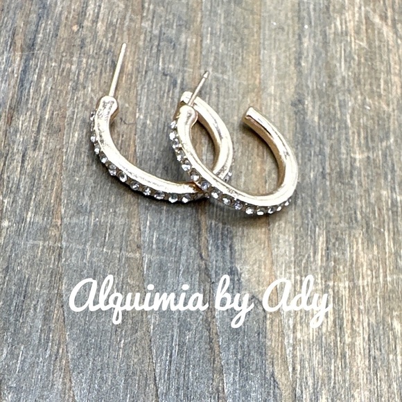 JEWELED ZIRCONIA GOLD MINI HOOPS - Picture 1 of 1